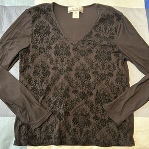 Elegant Black Patterned Long Sleeve Top